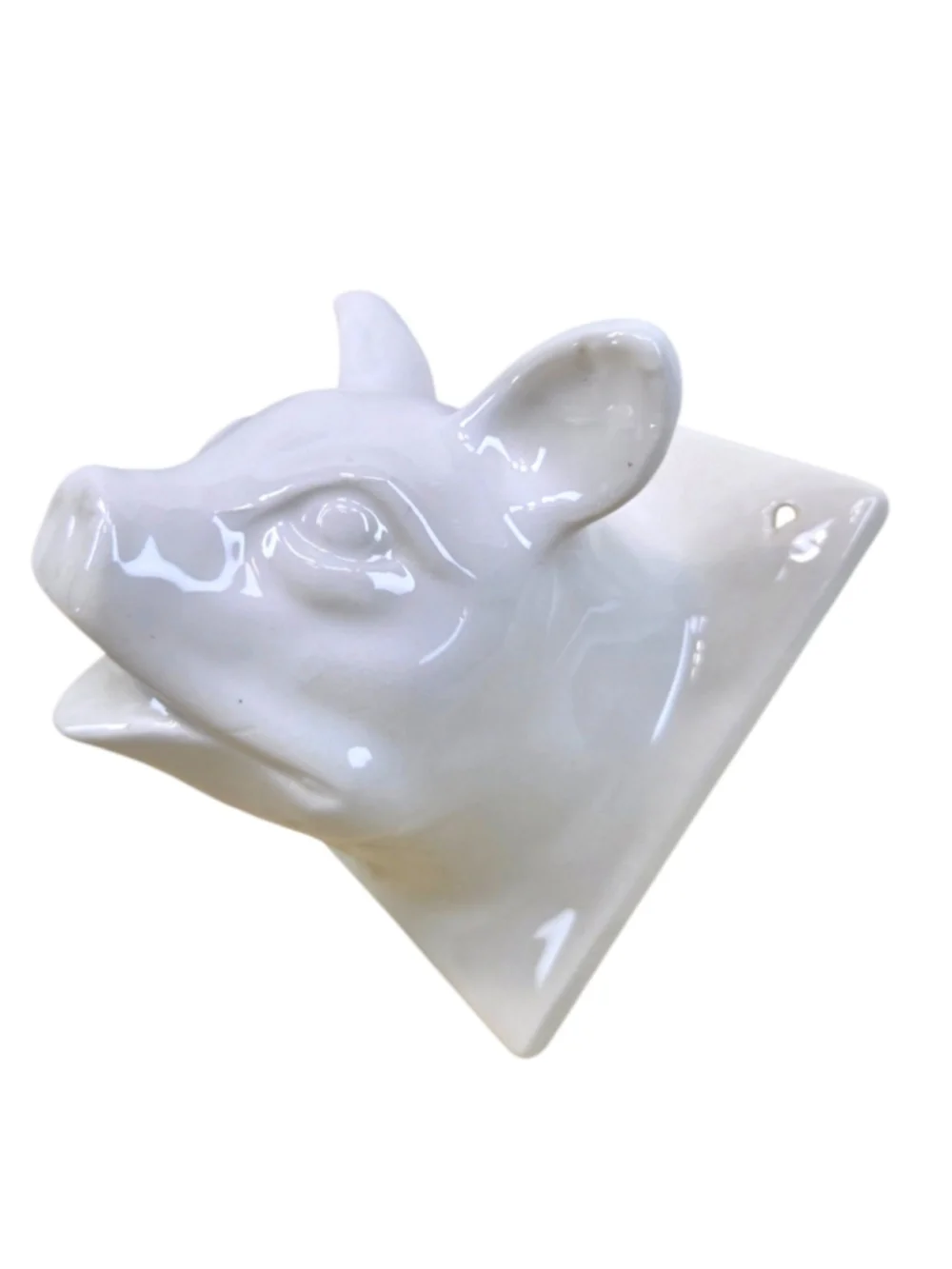 Vintage Mid Century Ceramic Pig Wall Mount Apron Towel Holder Farmhouse Kitsch